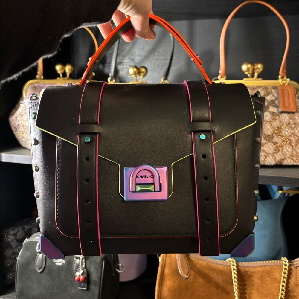 NWT Michael Kors Black/Neon Manhattan satchel bag